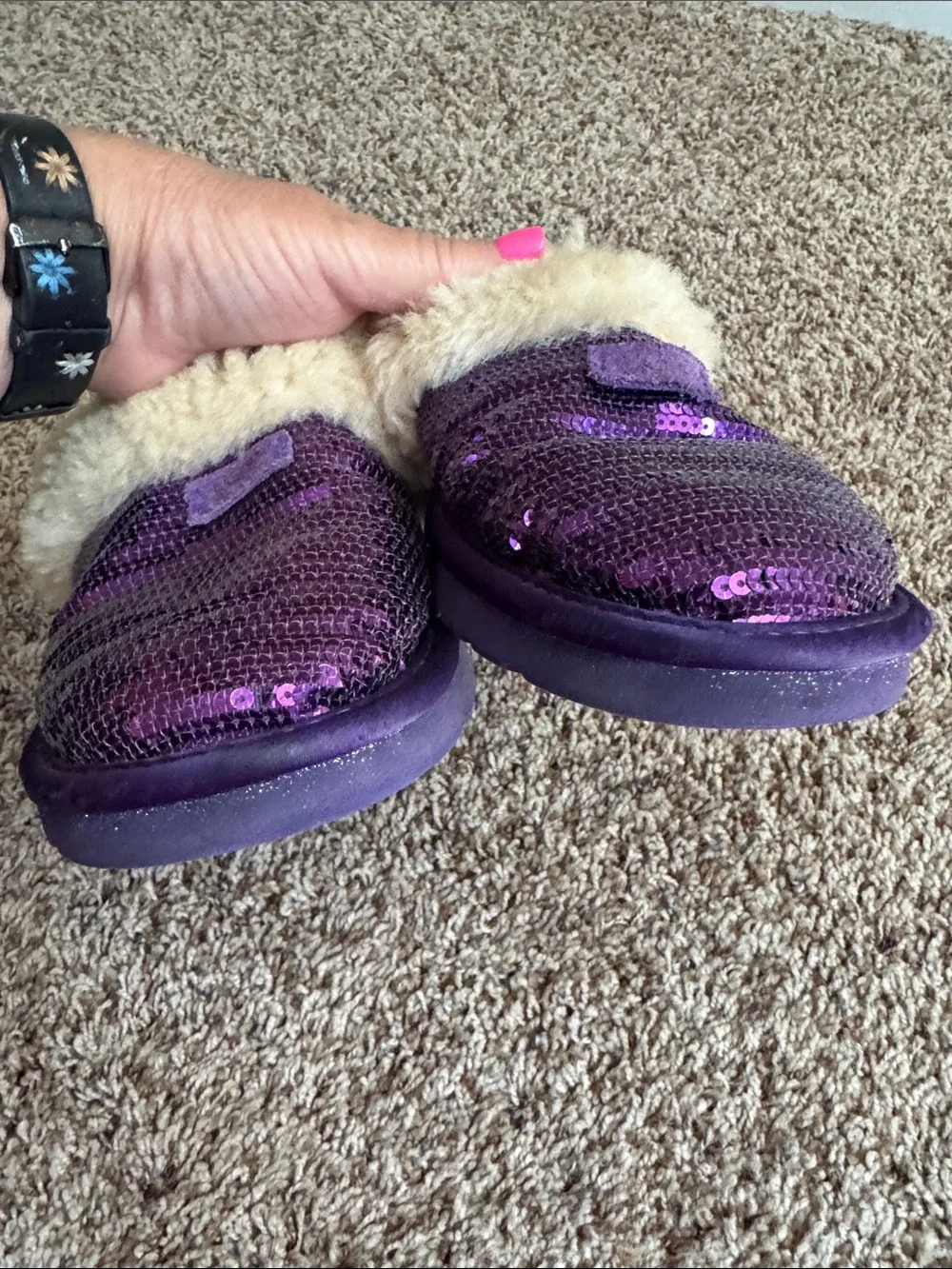 UGG Kids Purple Sequin Shearling Slippers